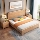 现代中式榉木实木床1.8米双人床1.5m简约储物高箱榉木床工厂直销